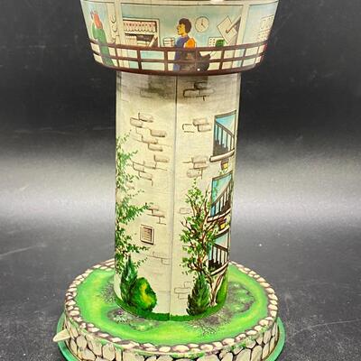 Vintage Schylling Aerodrome Tin Toy Airport Control Tower Wind Up Missing Planes