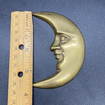Brass Crescent Moon Man Face Paper Weight