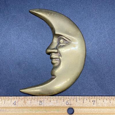 Brass Crescent Moon Man Face Paper Weight