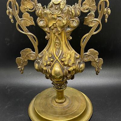 Vintage Art Nouveau Decorated Leaf, Vines & Flower Gilted Bronze Metal Vase