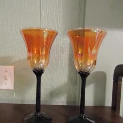 Pair of Blown Glass Wine Goblets- Signed by Artist