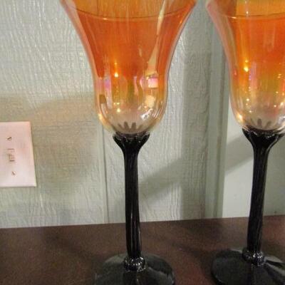 Pair of Blown Glass Wine Goblets- Signed by Artist