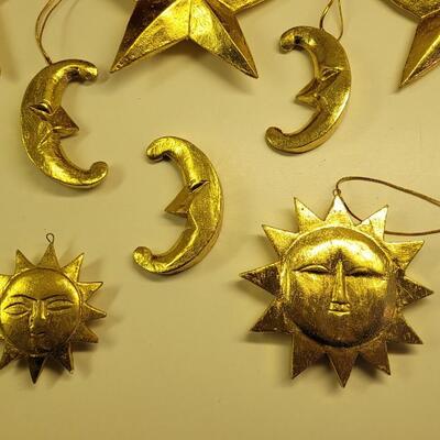 Lot 28: Large Golden Sun, Stars & Moon and 3 Large Red & Gold Balls