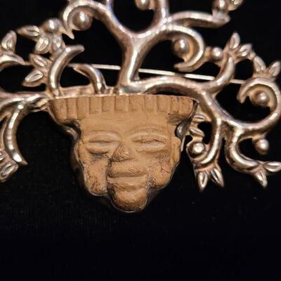 Lot 34: Vintage Taxco Pre-Columbian Artifact Sterling Brooch
