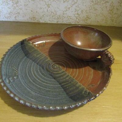 Handmade Pottery Chip & Dip Plate