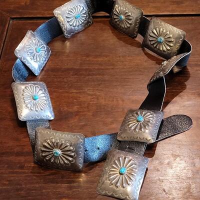 Lot 36: Old Pawn Navajo Sterling & Turquoise Concho Belt