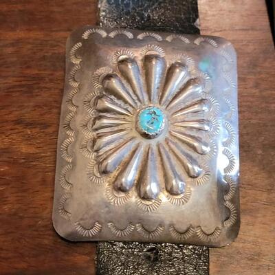 Lot 36: Old Pawn Navajo Sterling & Turquoise Concho Belt