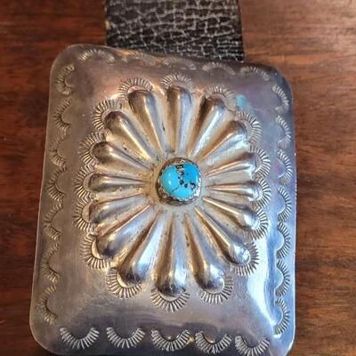 Lot 36: Old Pawn Navajo Sterling & Turquoise Concho Belt