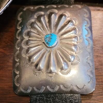 Lot 36: Old Pawn Navajo Sterling & Turquoise Concho Belt