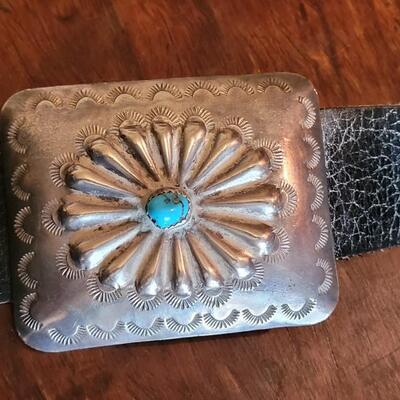 Lot 36: Old Pawn Navajo Sterling & Turquoise Concho Belt