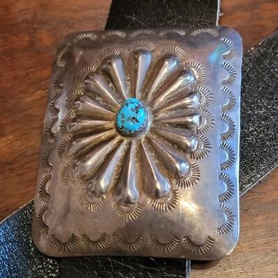 Lot 36: Old Pawn Navajo Sterling & Turquoise Concho Belt