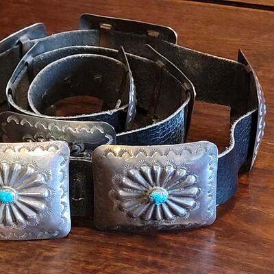 Lot 36: Old Pawn Navajo Sterling & Turquoise Concho Belt