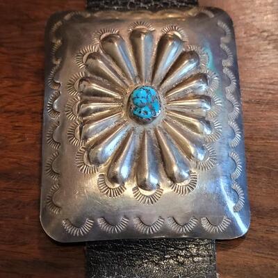 Lot 36: Old Pawn Navajo Sterling & Turquoise Concho Belt