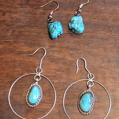 Lot 37: Old Pawn Hoops with Turquoise and Turquoise Nugget Earrings