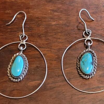 Lot 37: Old Pawn Hoops with Turquoise and Turquoise Nugget Earrings