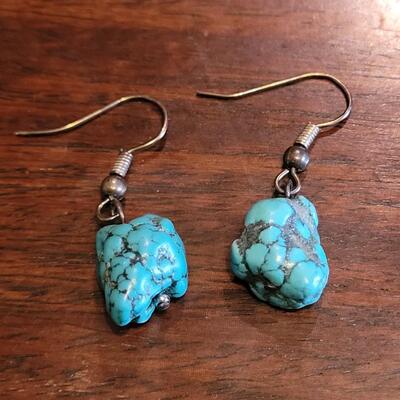 Lot 37: Old Pawn Hoops with Turquoise and Turquoise Nugget Earrings