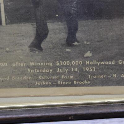 Vintage Framed Photograph Print of the Racehorse Citation After Winning the Hollywood Gold Cup by Vic Stein