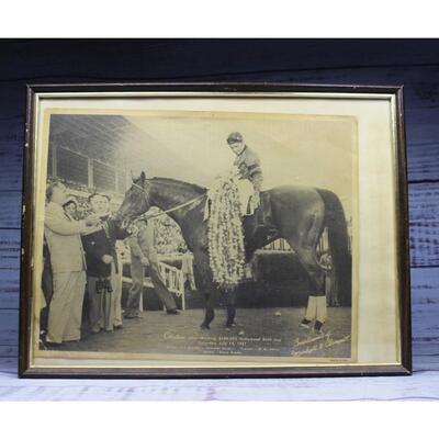 Vintage Framed Photograph Print of the Racehorse Citation After Winning the Hollywood Gold Cup by Vic Stein