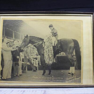 Vintage Framed Photograph Print of the Racehorse Citation After Winning the Hollywood Gold Cup by Vic Stein