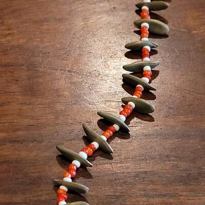 Lot 41: Vintage Rare Native American Sunflower Seed and Glass Seed Bead Necklace on Soft Buckskin