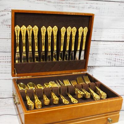 Vintage 66 Piece Set of 1847 Rogers Bros Gold Plated Flatware Kitchenware