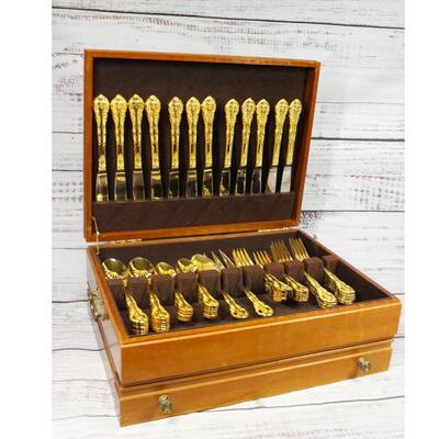 Vintage 66 Piece Set of 1847 Rogers Bros Gold Plated Flatware Kitchenware