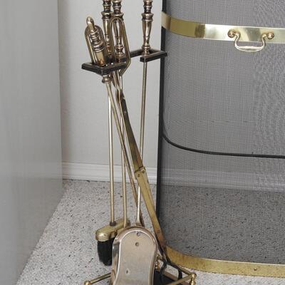 Fireplace Cover and Brass Fireplace Tools