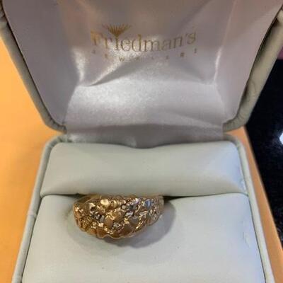 Box G107 - 10K Gold Necklace, Wedding Ring set (10K and 14K), Gold Nugget Ring (marked 10K)