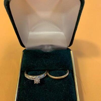 Box G107 - 10K Gold Necklace, Wedding Ring set (10K and 14K), Gold Nugget Ring (marked 10K)