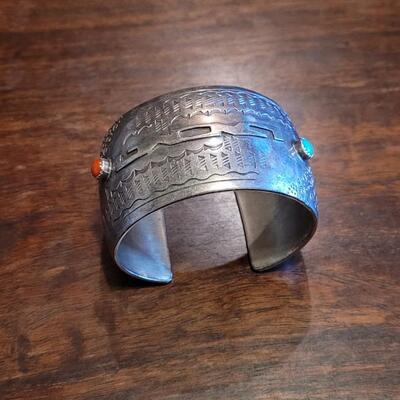 Lot 43: Old Pawn Sterling Stamped Cuff Bracelet