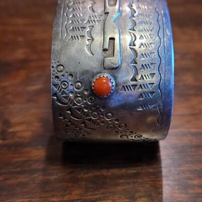 Lot 43: Old Pawn Sterling Stamped Cuff Bracelet