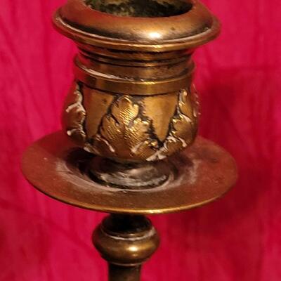 Lot 60: Antique Silver and Brass Doberman Candleholders