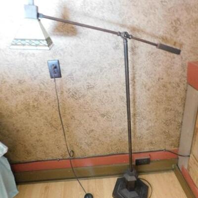 Nice Art Deco Shade Floor Lamp with Antique Brass Finish Post