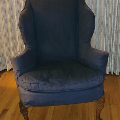 Lot 72: Vintage Queen Anne Chair with Dark Blue Cover