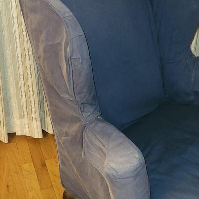 Lot 72: Vintage Queen Anne Chair with Dark Blue Cover