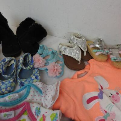 7 Pairs of Baby Shoes, 10 Little Girls Onesies, Pajamas