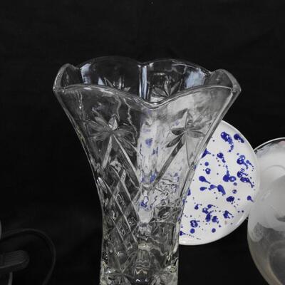 Glassware: 2 Vases, 7 Plates, 3 Bowls, 2 Candle Bowls,