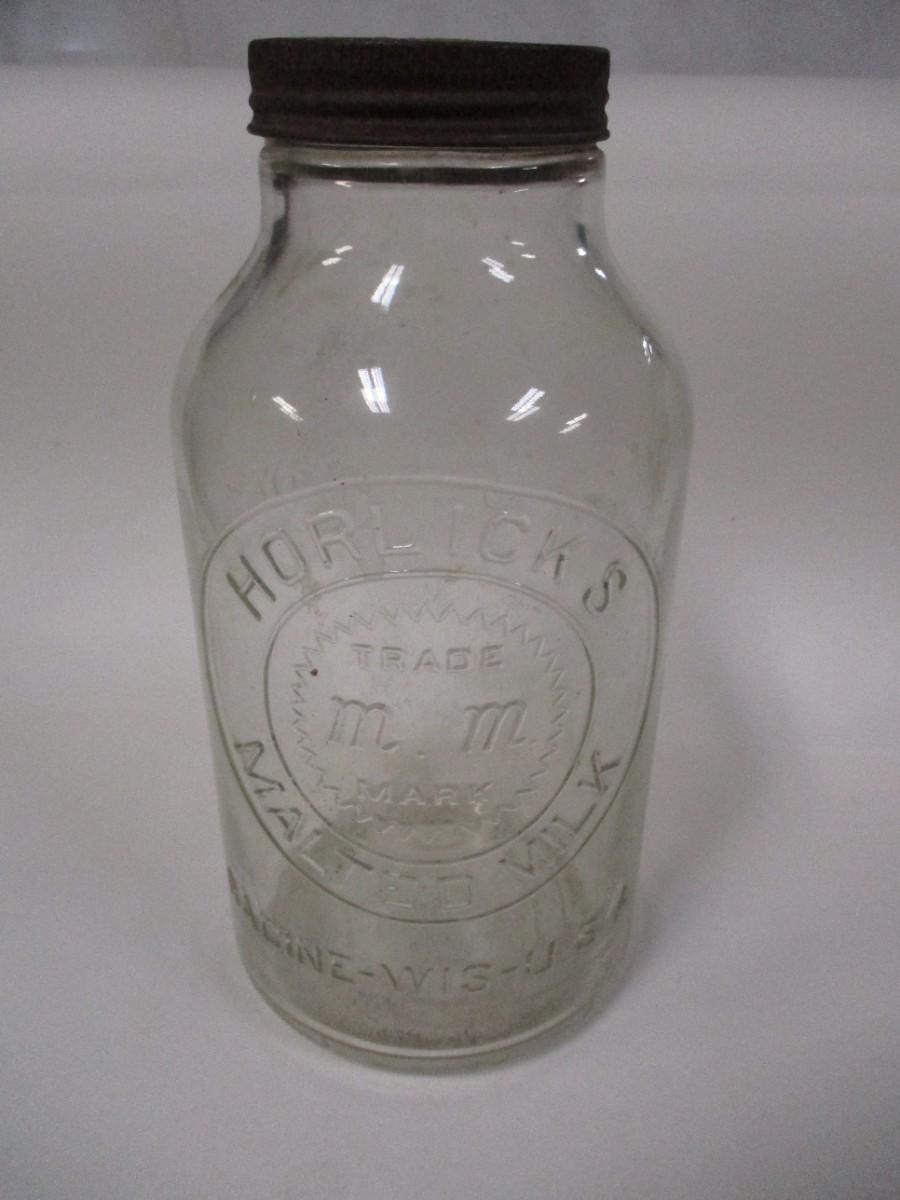 Horlick's Malted Milk M&M Racine WI Clear Jar With Lid | EstateSales.org