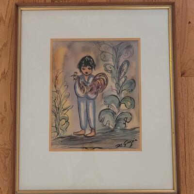 Lot 105: Vintage De Grazia Print of Boy with his Rooster