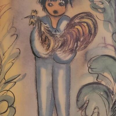 Lot 105: Vintage De Grazia Print of Boy with his Rooster