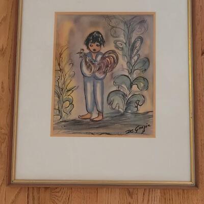 Lot 105: Vintage De Grazia Print of Boy with his Rooster