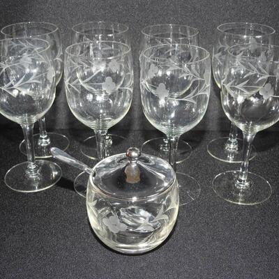 Vintage Etched Glass set
