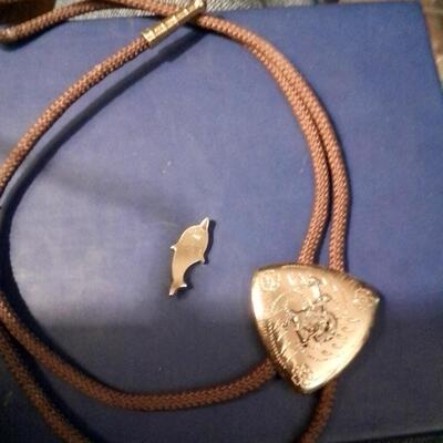 14k dolphin charm & Vintage Bolo Tie