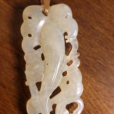 Lot 132: Vintage Jade Carving Necklace Pendant w/ 14k Yellow Gold Bale