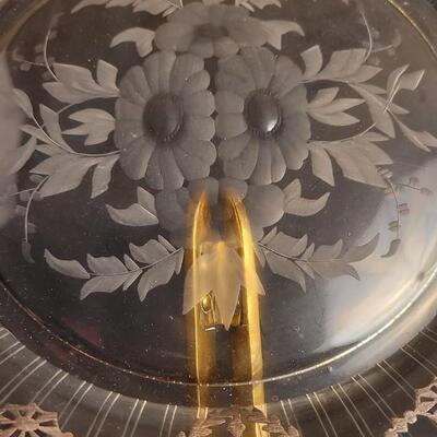 Lot 136: Antique Sterling Silver Inlay and Glass Fancy Serving Tray