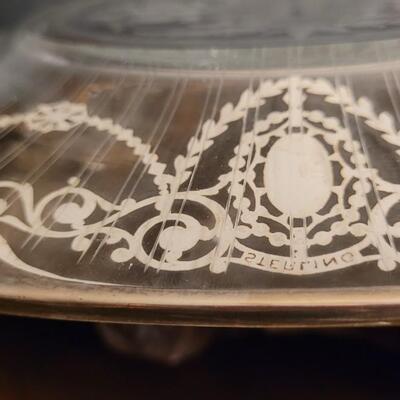 Lot 136: Antique Sterling Silver Inlay and Glass Fancy Serving Tray