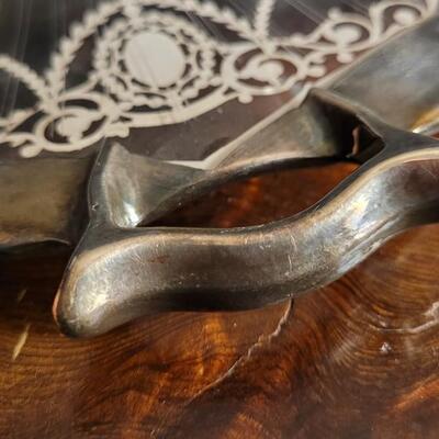 Lot 136: Antique Sterling Silver Inlay and Glass Fancy Serving Tray