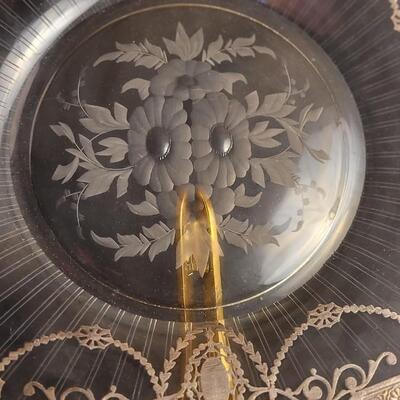 Lot 136: Antique Sterling Silver Inlay and Glass Fancy Serving Tray