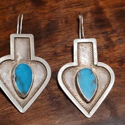 Lot 139: Old Pawn Navajo Stamped Sterling and Turquoise Earrings