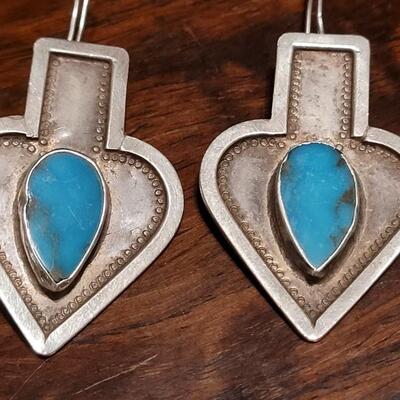 Lot 139: Old Pawn Navajo Stamped Sterling and Turquoise Earrings